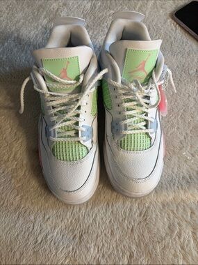 Jordan Kids White Sneakers with Green and Pink Accents